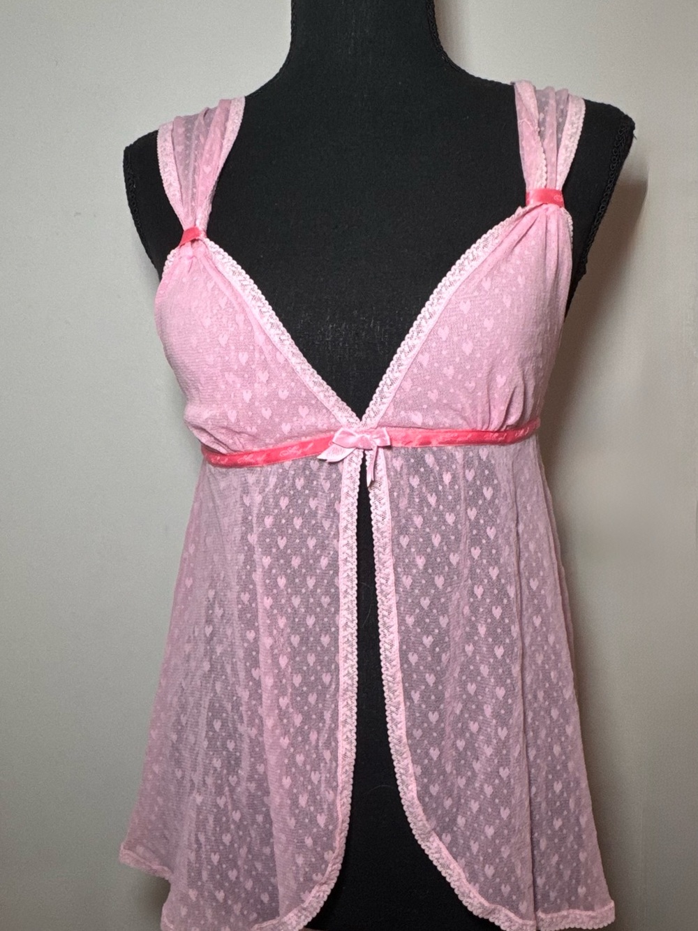 Victoria's Secret Pink Sheer Heart-Print Babydoll Chemise